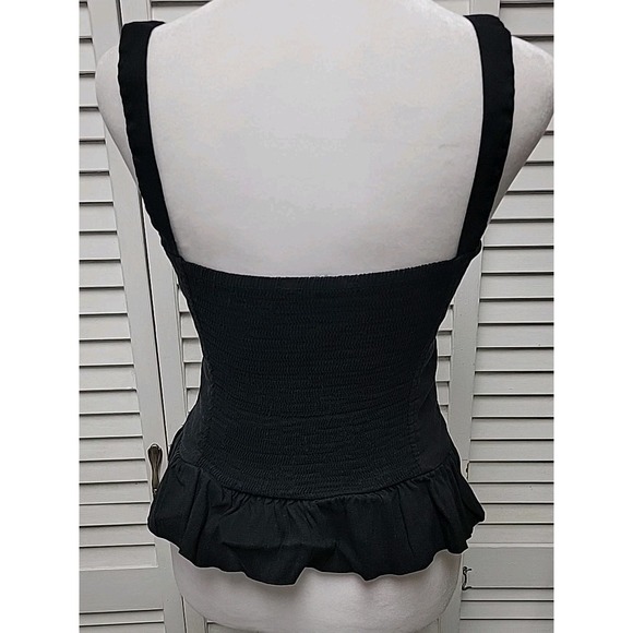 Zara SZ S Corset Top Black Cropped Ruffle Side Zip Elastic Back Linen Blend - Picture 4 of 8